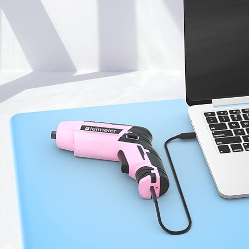 Miniatura 4 de Juego de destornilladores inalámbricos rosa de 4 V, pequeño taladro eléctrico para mujer, recargable con juego de 27 destornilladores eléctricos,