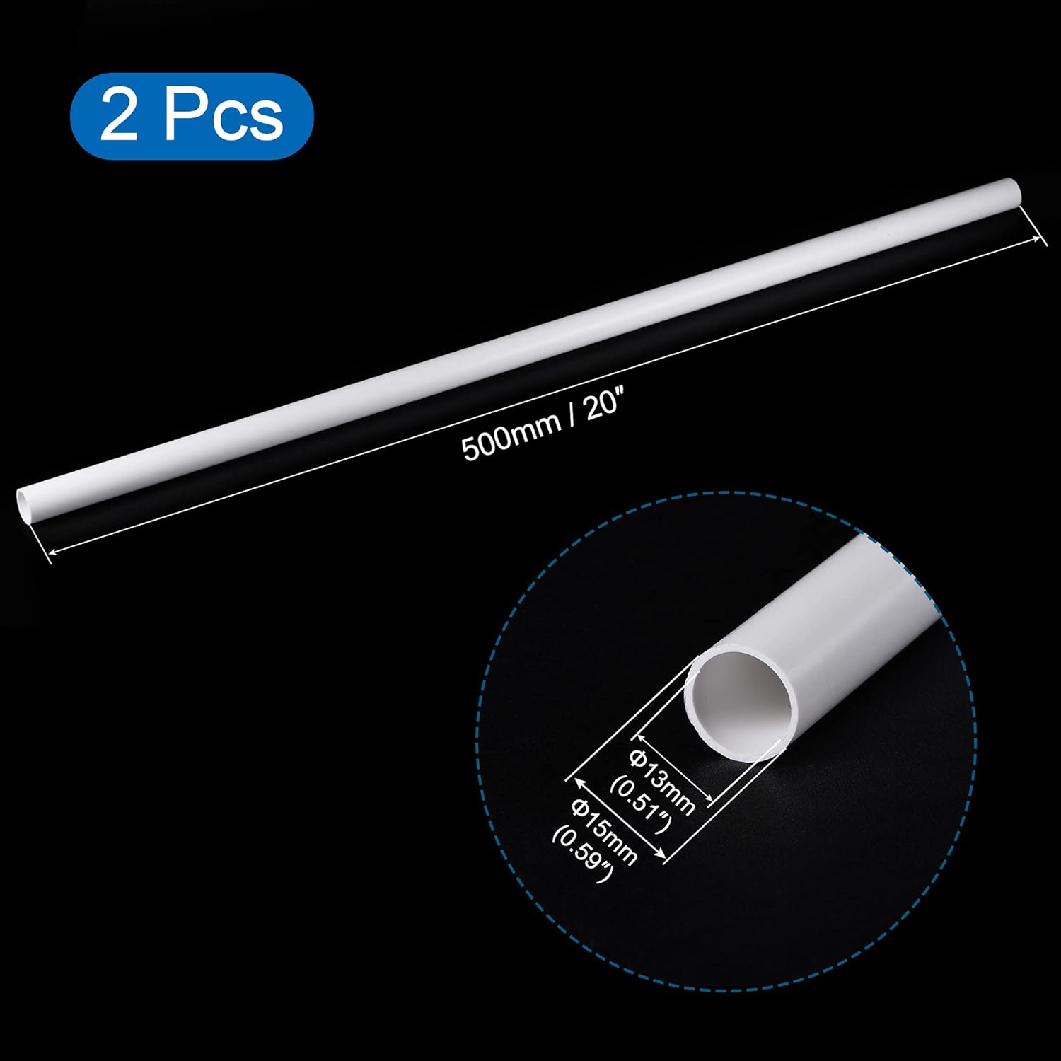 meccanixity pvc pipe round rigid plastic tube 1/2" id 20" white for water pipe,crafts,decoration,cable sleeve 2 pack