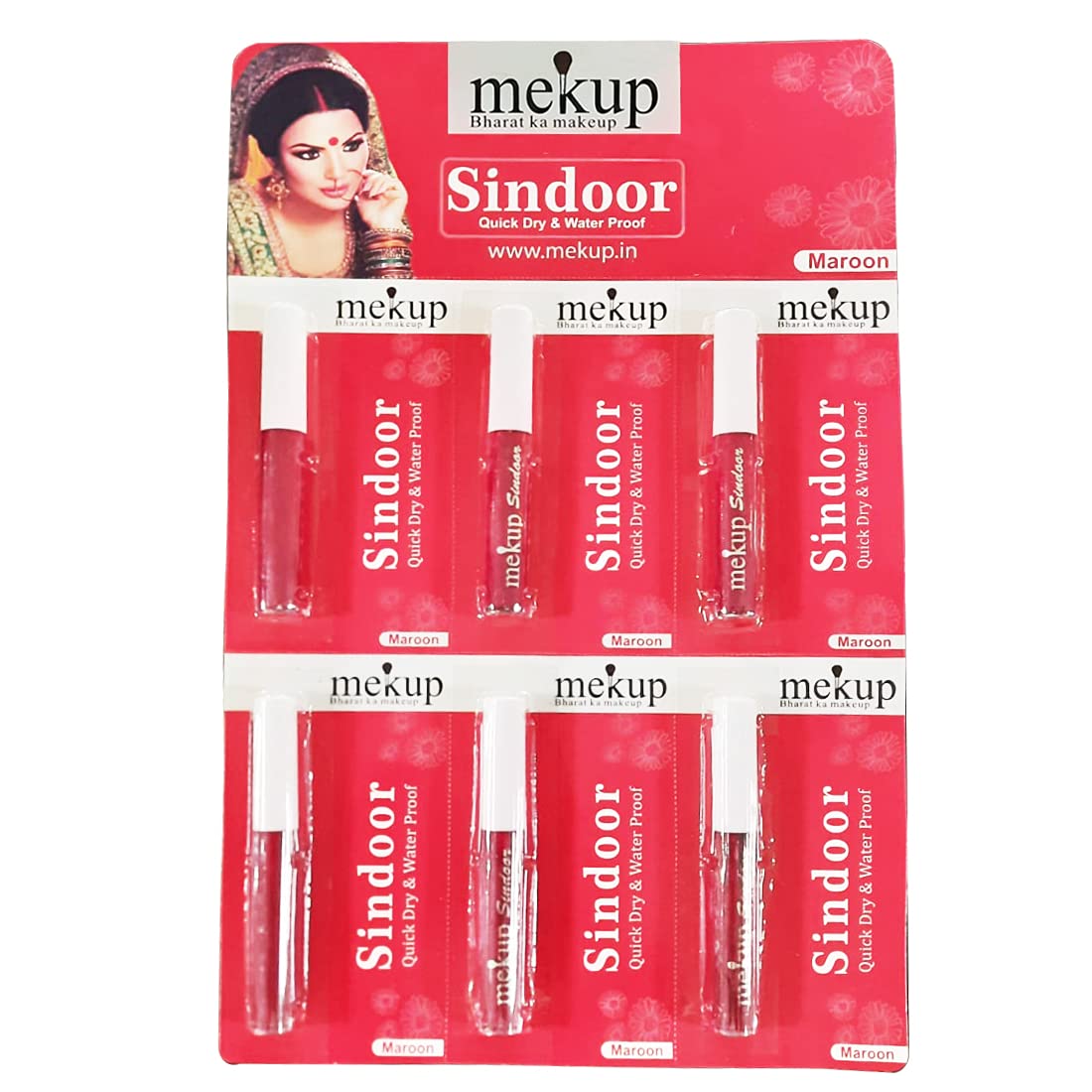 Mekup Liquid Sindoor Calender Longlasting & Waterproof-Maroon, 3ml (Pack of 6)