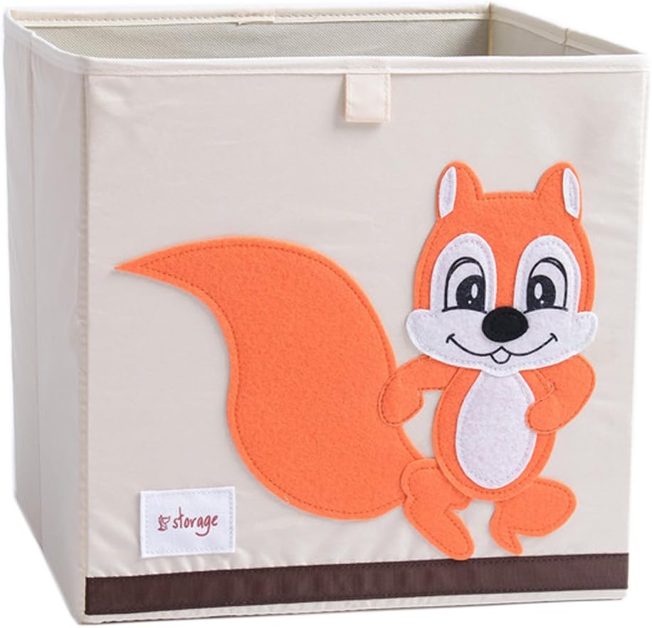 Foldable Animal Canvas Storage Toy Box/Bin/Cube/Chest/Basket/Organizer For Kids, 13 inch (Squirrel)