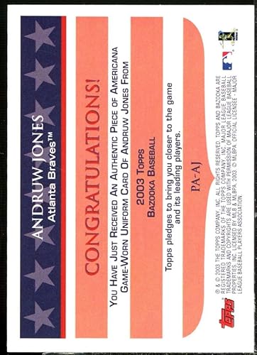 Miniatura 2 de Andruw Jones Card 2003 Bazooka Piece of Americana Relics #AJ