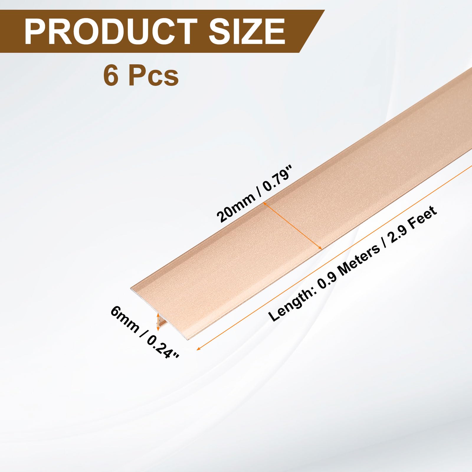 QUARKZMAN 6 Piezas De Molduras T De 2.9 Pies X 0.79" Para Transición De Pisos, Tapajuntas De Aleación De Aluminio Para Cubrir Huecos Entre Laminados, Vinílicos O Baldosas, Color Oro
