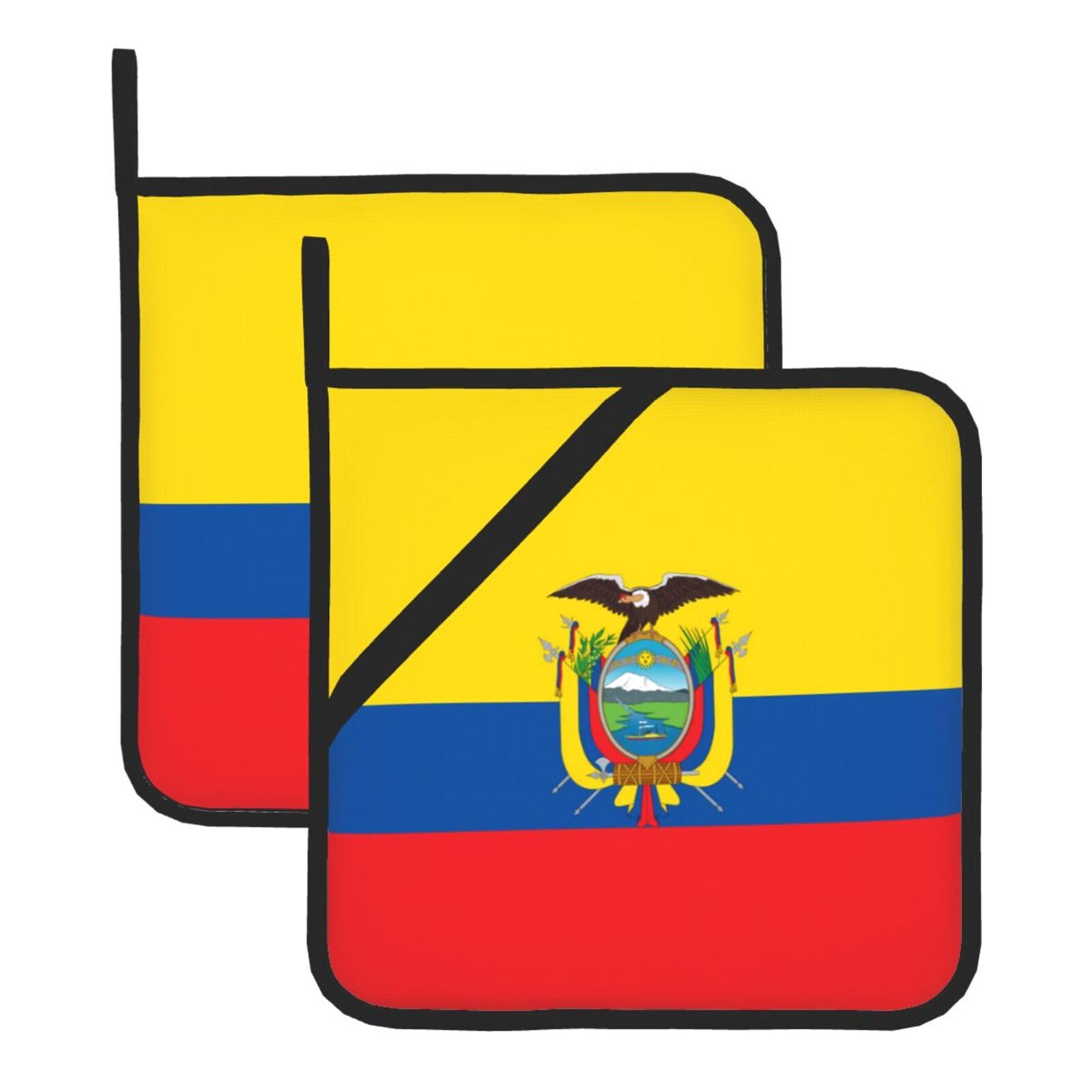 WHJSSF Flag of Ecuador Prints Square Pot Holders - Heat Resistant Kitchen Trivets 2-Pack - Waterproof Covers for Hot Dishes, Oven & Grill with Hanging Loop