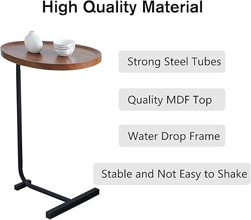 Miniatura 4 de Mesa auxiliar marrón en forma de C para sofá, mesa auxiliar única de Martini, mesa de bebida para sofá de cama, mesa de MDF resistente y patas de