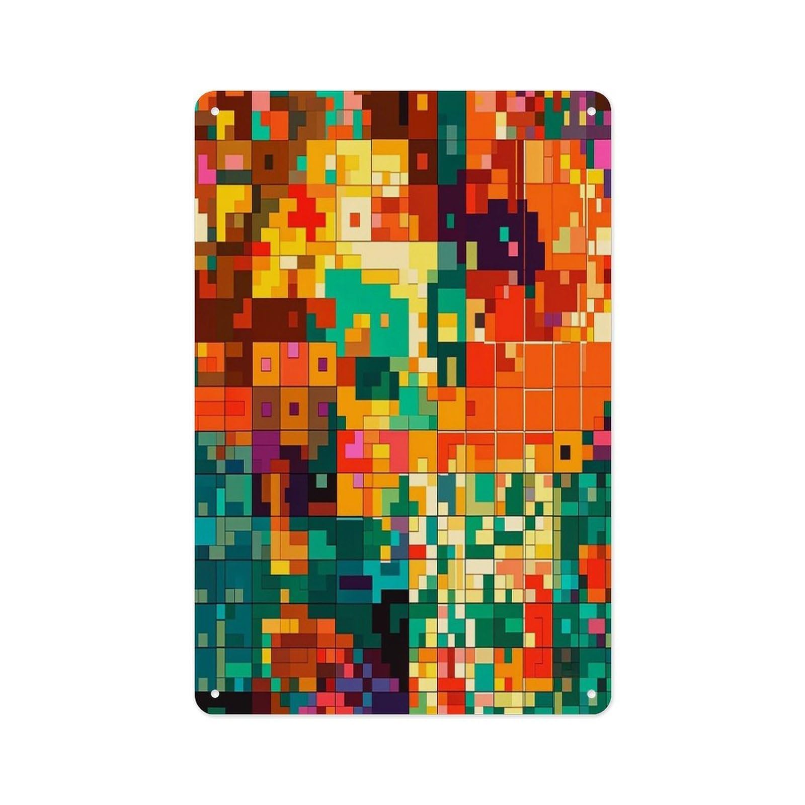 Fekiloot Style Pixel Art Pattern Wall Decor Metal Signs Tin Signs Poster