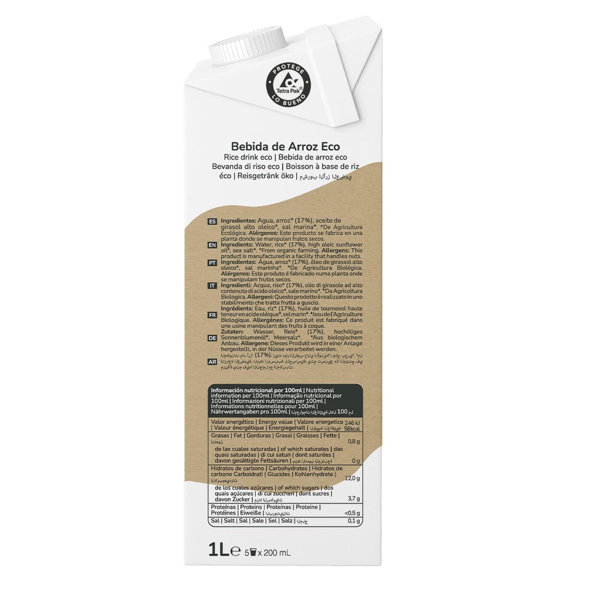 PLANETA HUERTO Bebida de Arroz Eco 1L Sin Lactosa Sin Azúcar Añadido 100% Natural Pack 6x