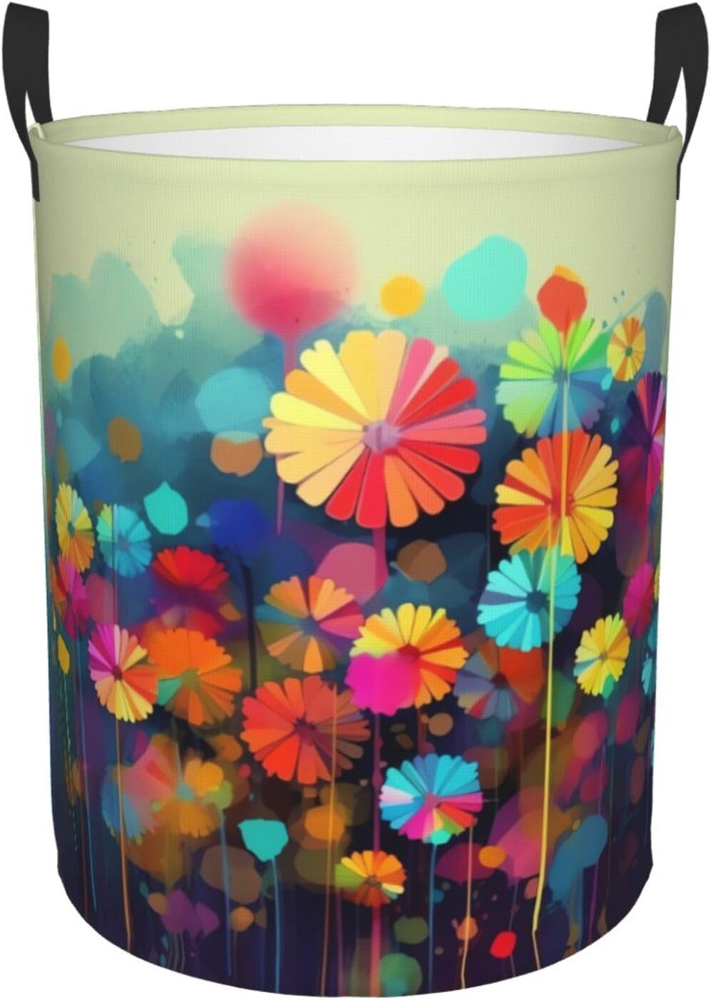 Abstract Style Colorful Flowers Laundry Basket With Handles, Foldable Laundry Hamper Oxford Cloth Dirty Clothes Basket Waterproof Clothes Toys Storage Bin Organizer for Bedroom Bathroom Dorm