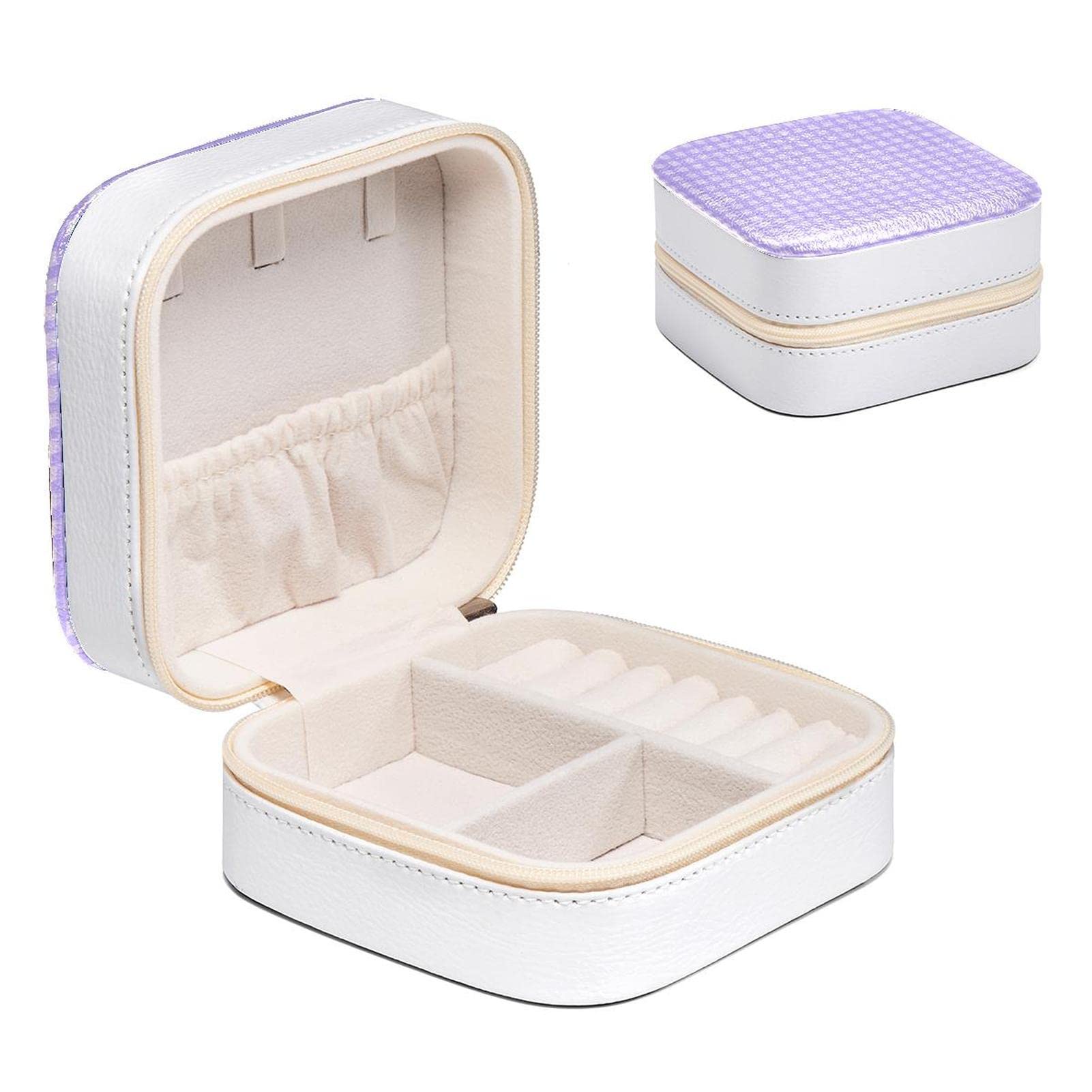 Boîte à bijoux pour colliers, bagues et boucles d'oreille violette en plaid