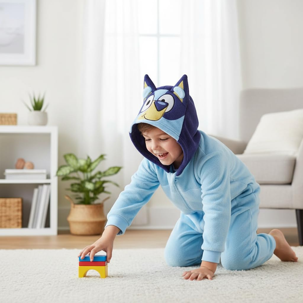 CERDA Life´S Little Moments Pijama de Invierno de Bluey para Niños, Color Azul, Una Pieza con Cierre de Cremallera, Fabricado con Poliéster Coral Fleece 100%