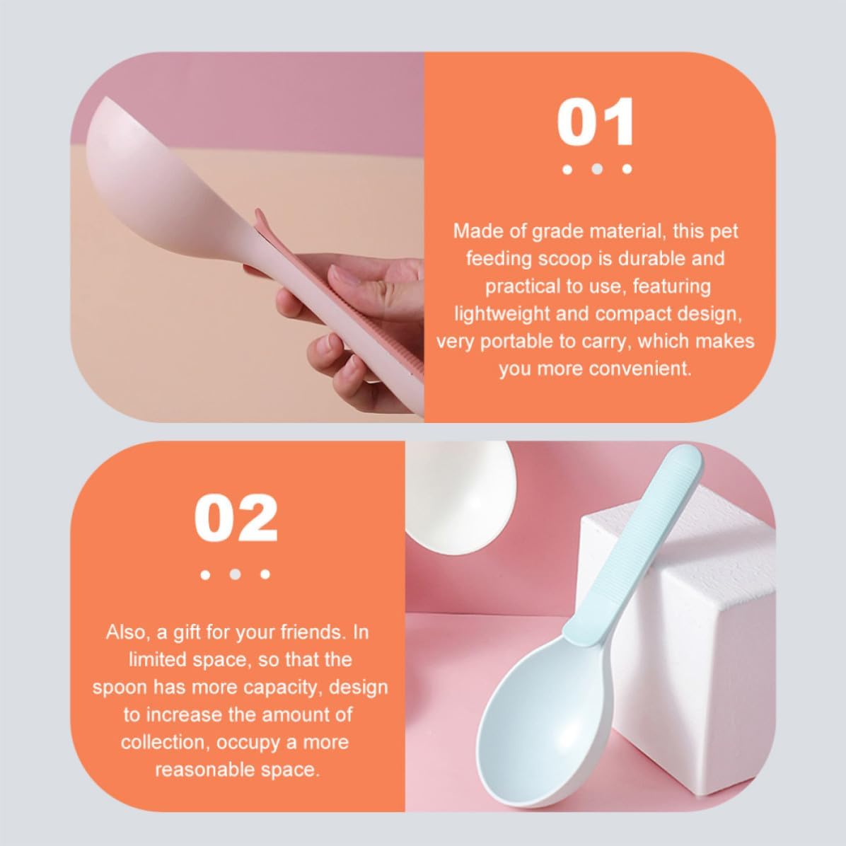 Uonlytech 3pcs Pet Food Scoop for Cats and Dogs with Anti-Slip Handle, Lightweight Abs Plastic Long Handle Spoon for Daily Feeding and Housewarming Gift image 4