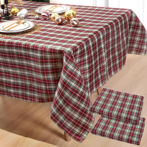 Frienda 2 Pcs Christmas Checkered Tablecloth Red Green Buffalo Plaid