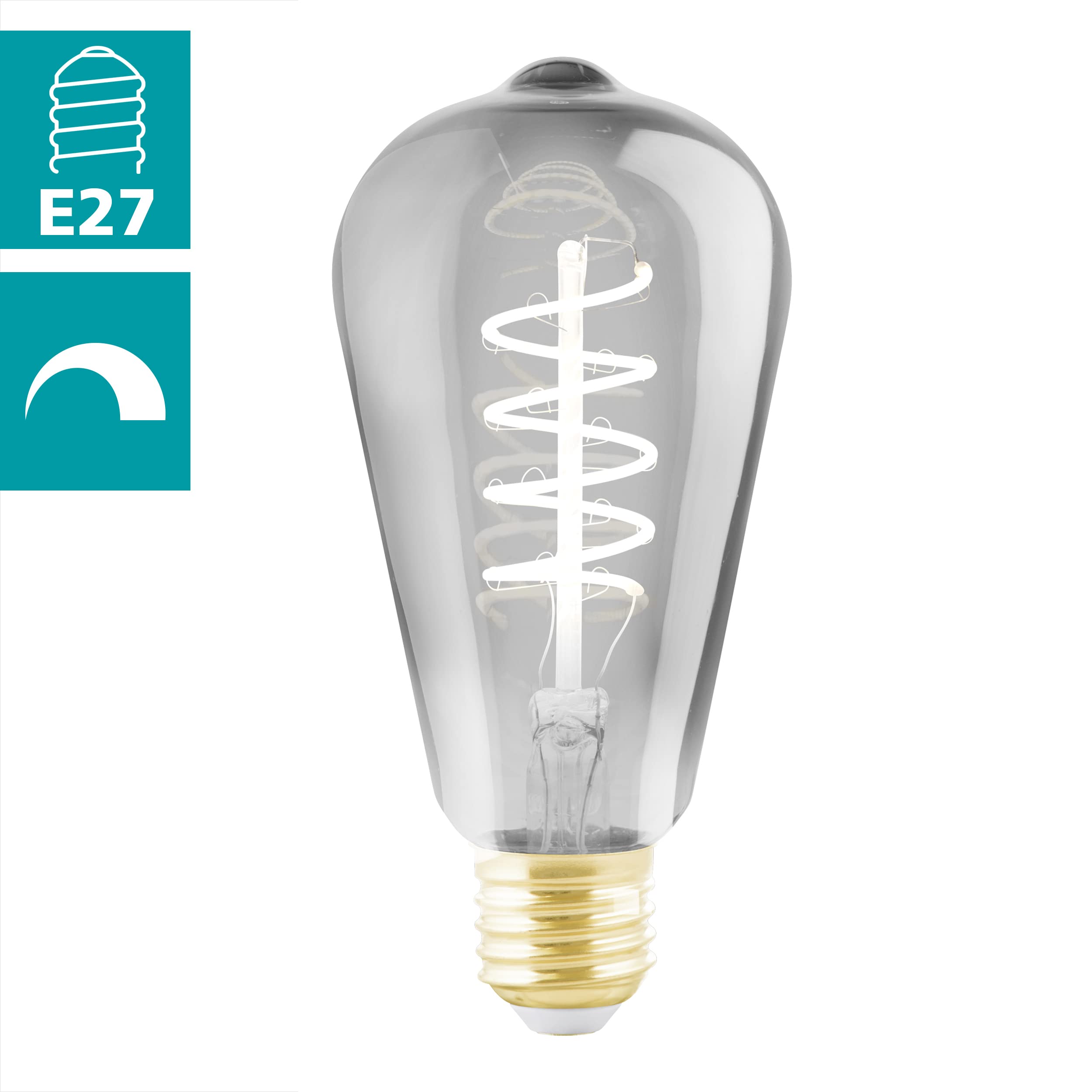 EGLO LED E27 Dimmable Vintage Light Bulb Black Transparent Spiral LED 4 Watt (Equivalent to 15 Watt) 100 Lumen E27 LED Warm White 2000 Kelvin Decorative LED Bulb ST64 Diameter 6.4 cm - Image 2