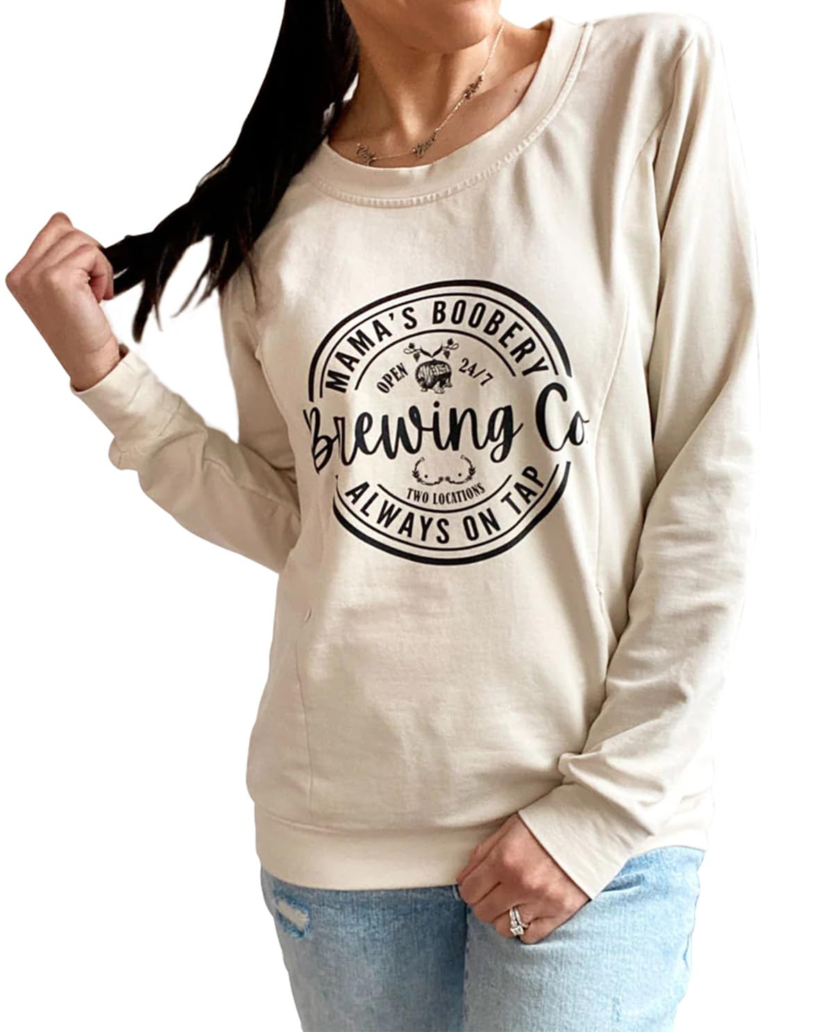 AEARGIV Sudadera informal de lactancia para mujer, cómoda, con cremallera, para lactancia, suéter para mamá