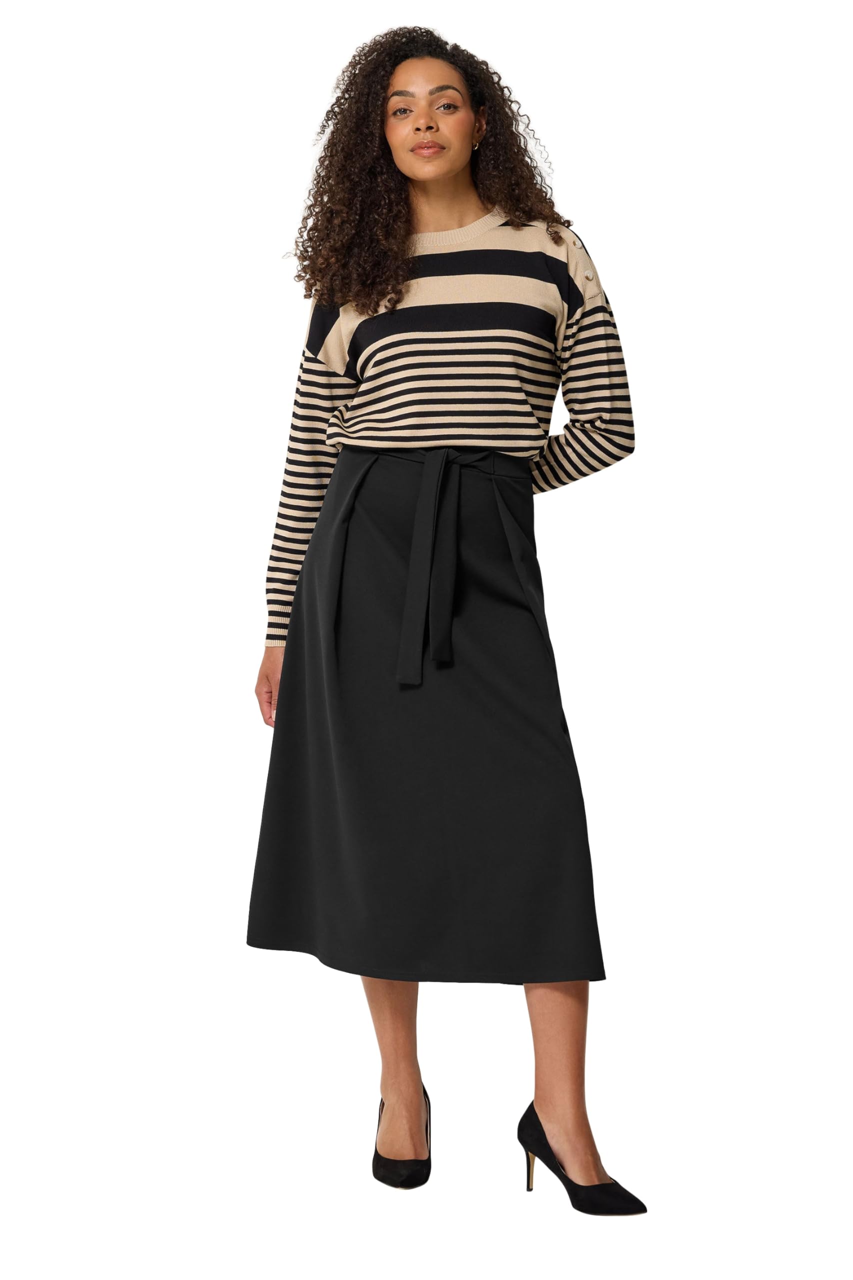 M&Co Women's Black Tie Waist Midi Skirt In | : Size 10