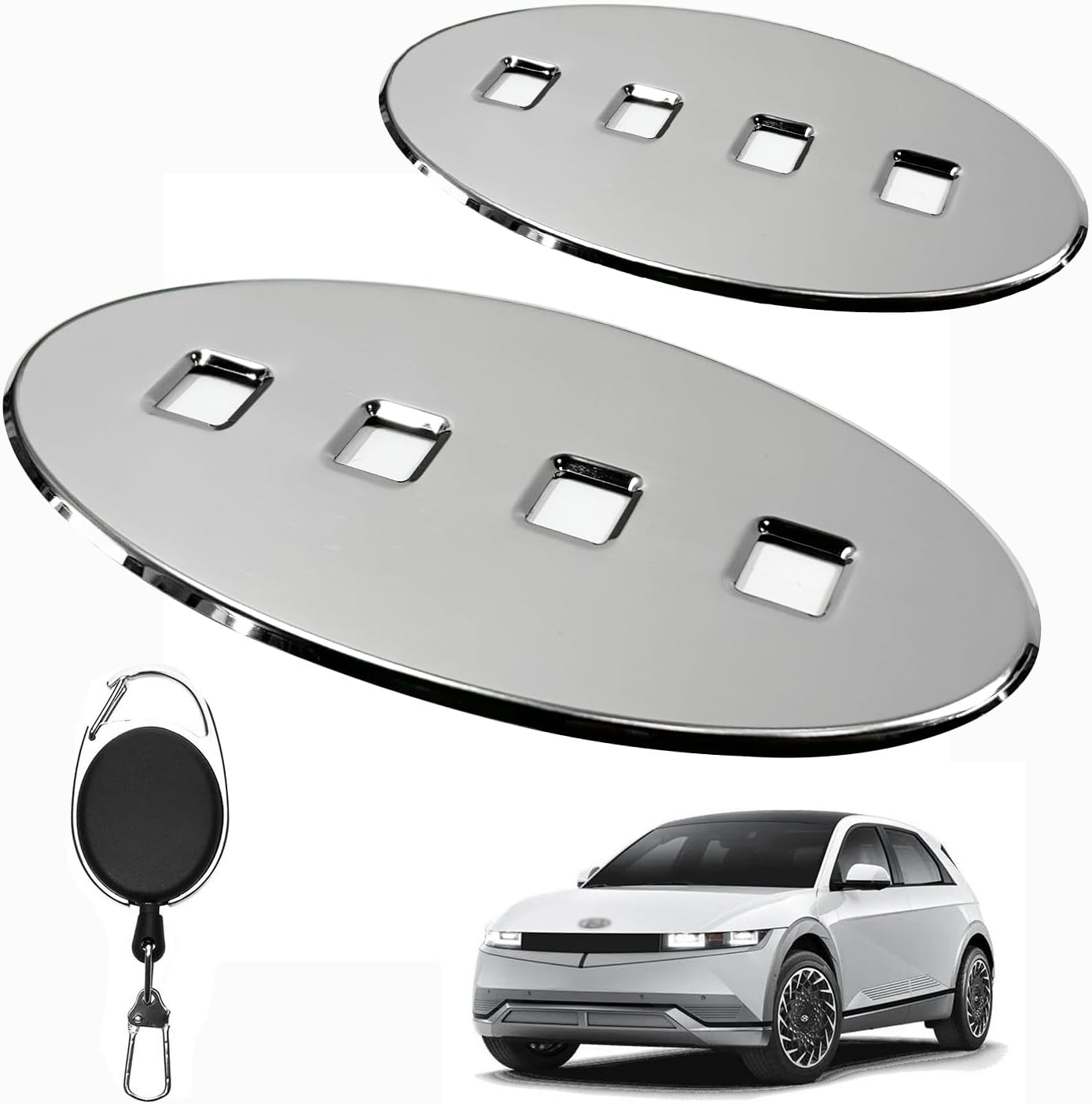BestEvMod Compatible with Ioniq 5 Morse Code Emblem Metal Badges Front & Rear Set of 2 Upgraded Metal Stainless Steel Material Hollow Design (Chrome)