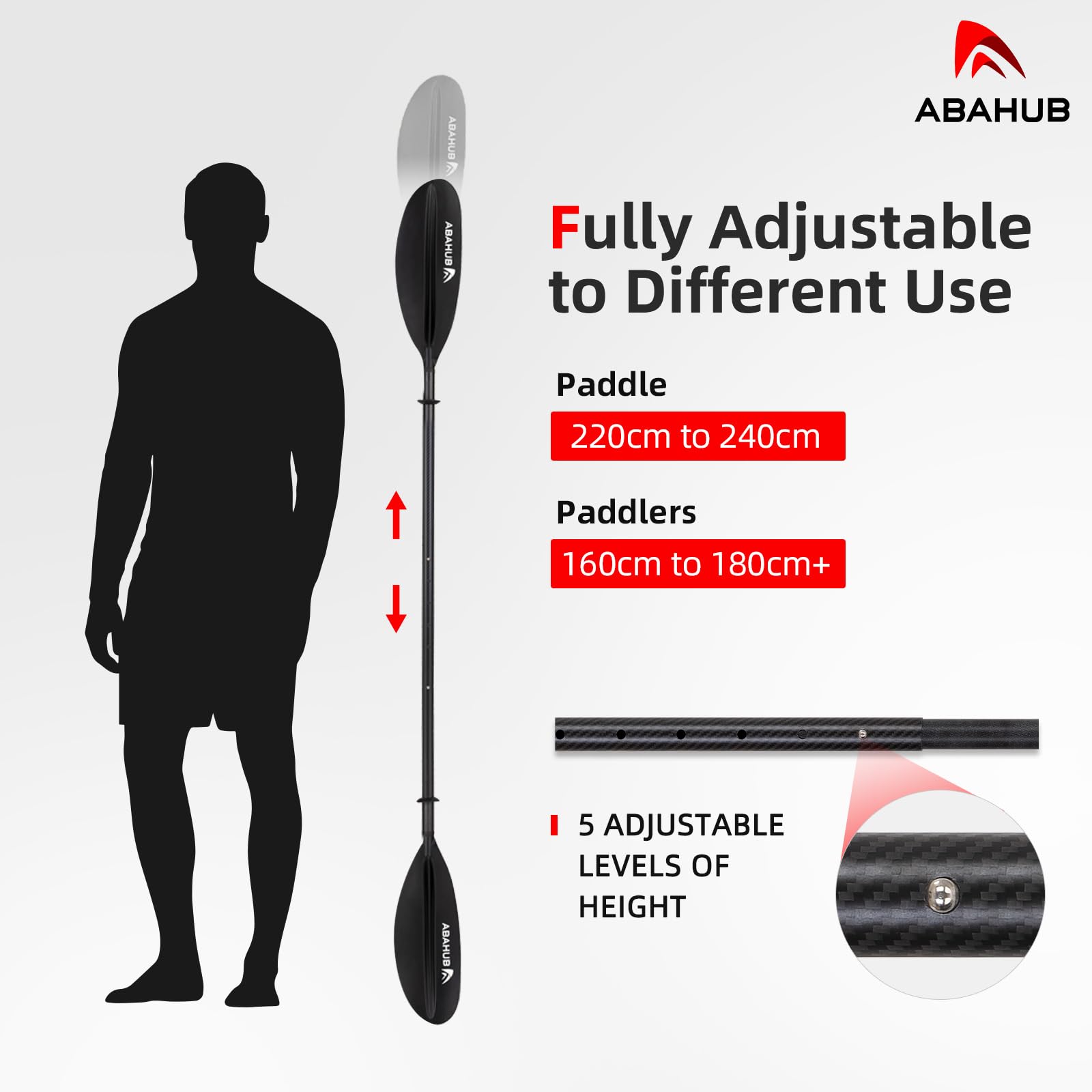 Pagaia Kayak In Carbonio Regolabile 220-240 Cm - Doppia Remi Con Fodera - Foto 2