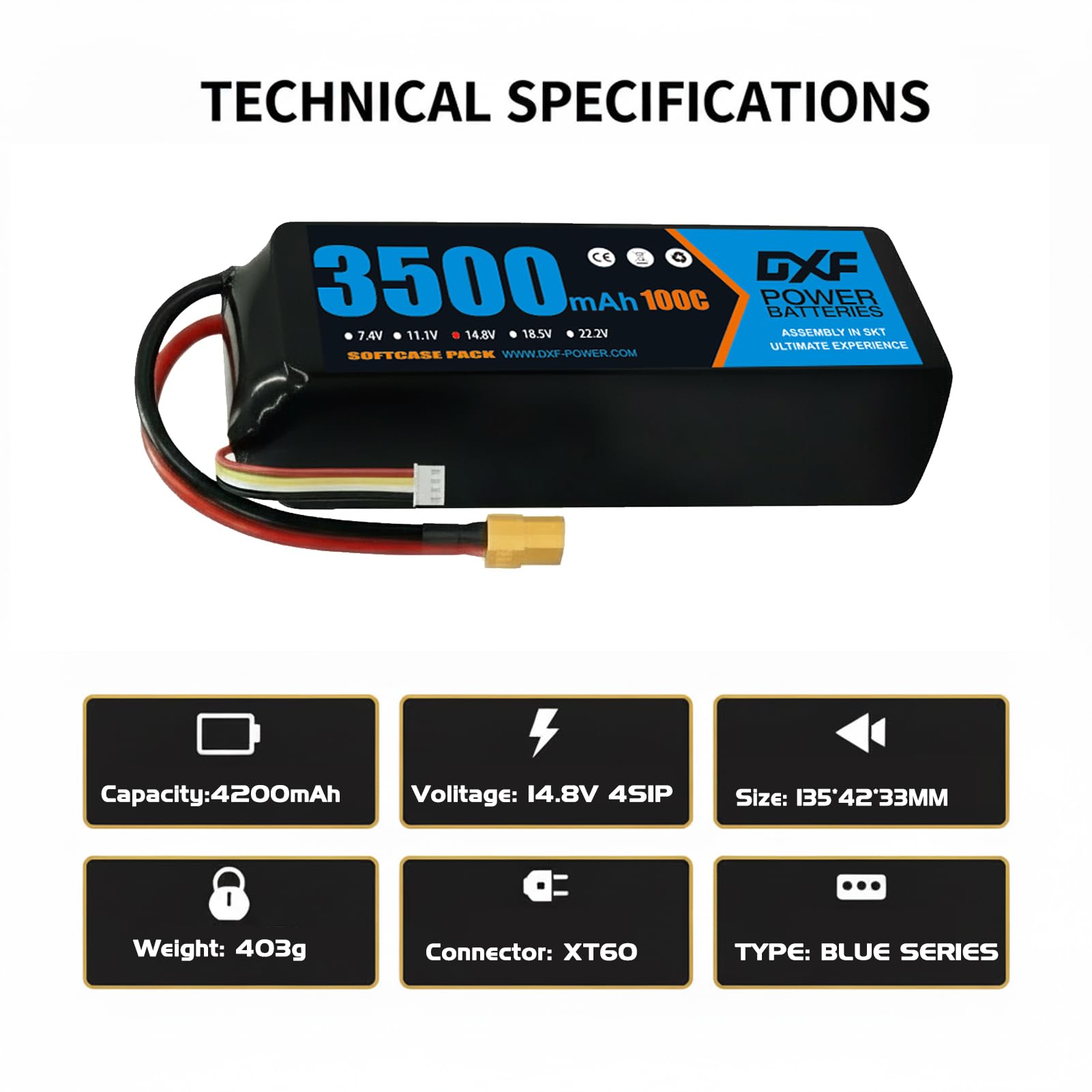 DXF 6S RC Lipo akumulator 3500 mAh 22,2 V 100C grafenowy akumulator z wtyczką xt60 do samolotu RC, helikoptera RC, quadcoptera, drona, samochodu, ciężarówki, łodzi, modelu (2 sztuki)