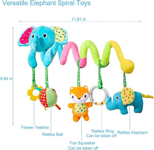 Miniatura 5 de Juguetes para asiento de automóvil, juguetes colgantes de felpa en espiral para asiento de automóvil, cochecito y cuna, móvil con sonajeros BB