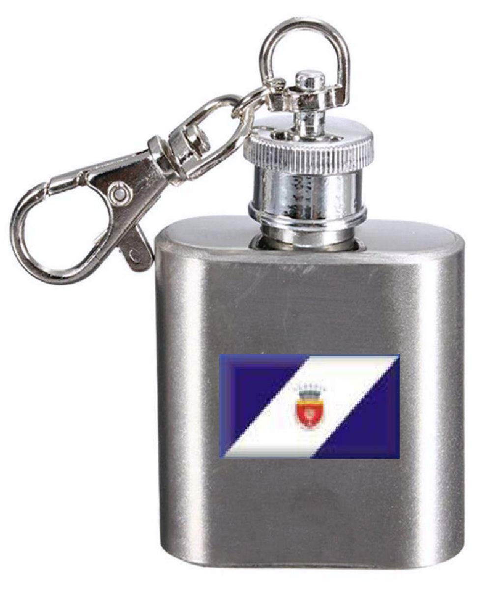 Porte-clés flasque gravé drapeau Onesti Roumanie miniature acier inox