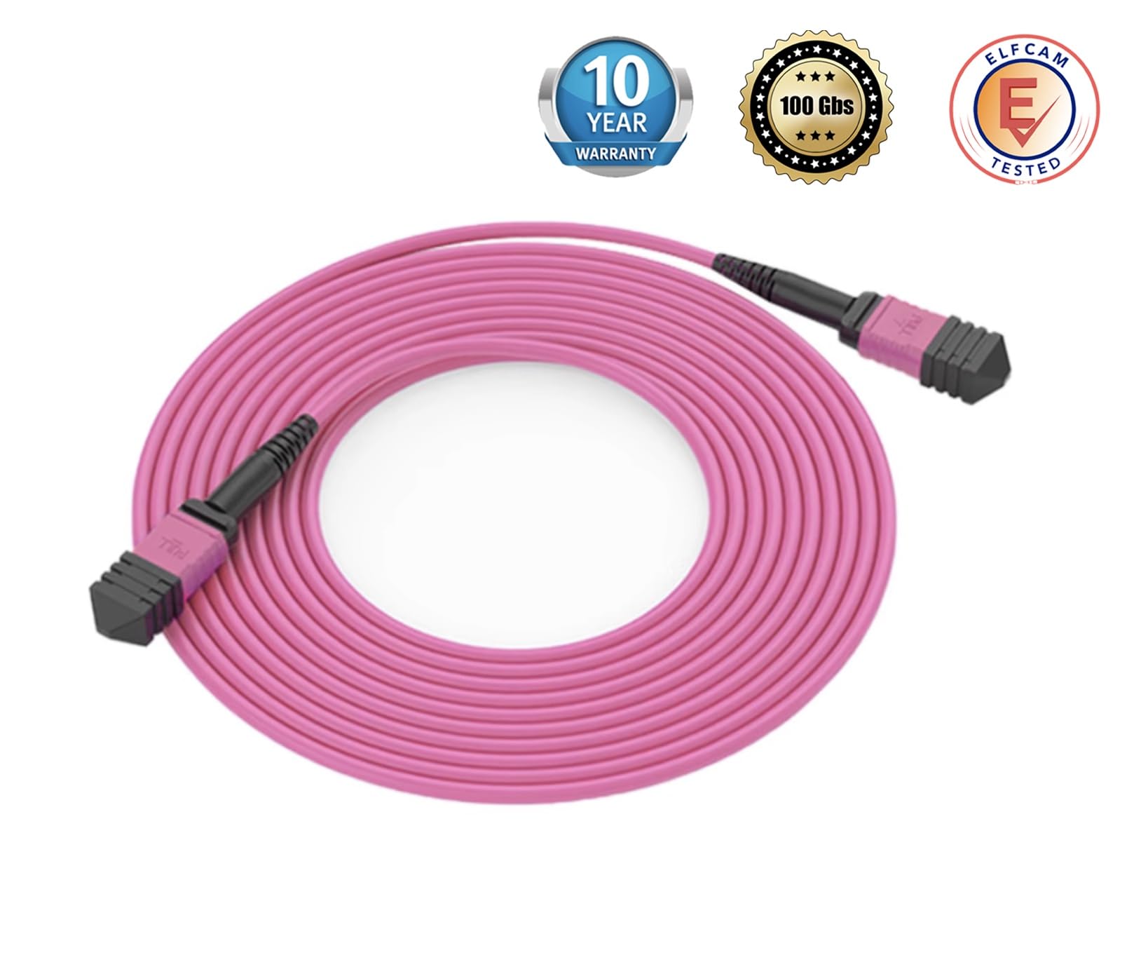 Elfcam® - 5 m Câble Fibre MPO-OM4 Multimode 12 Fibres, Type B, Violet, MPO Female to MPO Female, Optimisé Pour 40G QSFP+ SR4/CSR4 et 100G QSFP28 SR4 pour Centres De Données Haute Densité