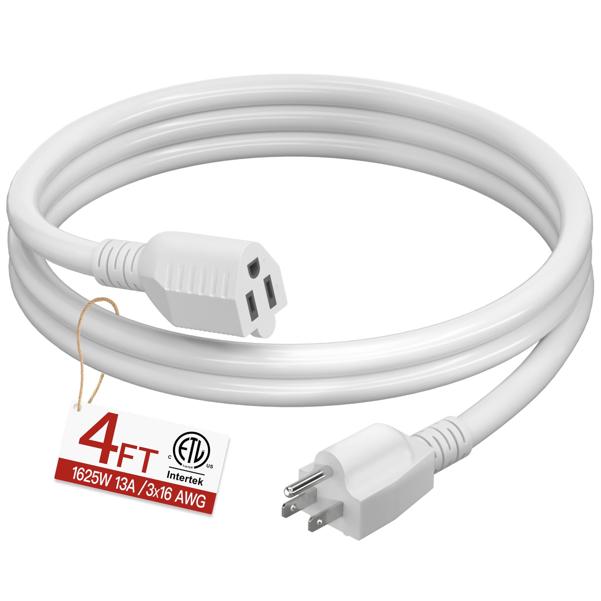 Skrizcable 16/3 Short Extension Cord 4 FT, White Extension Cord Indoor