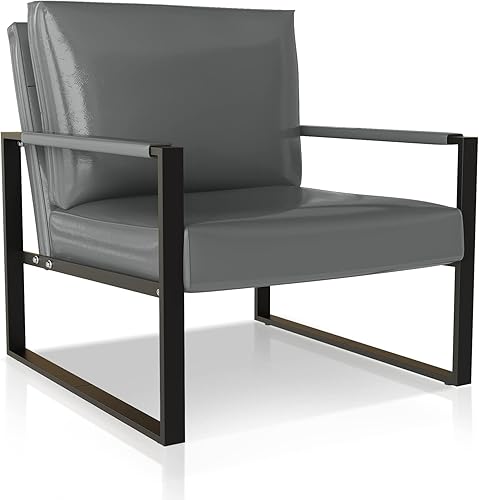 Recaceik Sillas decorativas de cuero de mediados de siglo con cojín ergonómico extra grande, marco de metal resistente antiarañazos, silla