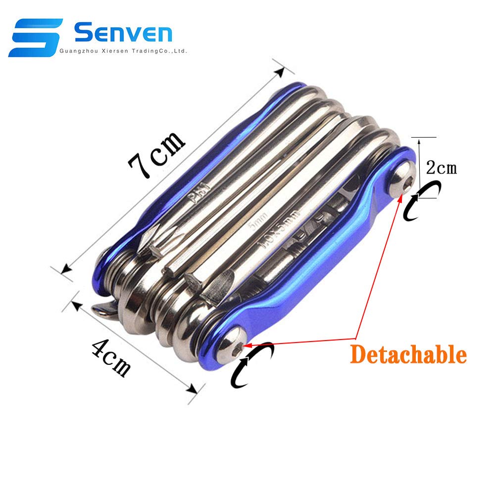 Senven (blu) 11 in 1 strumento portatile multifunzionale pieghevole di riparazione della bicicletta, strumento di riparazione della bicicletta mini leggero.