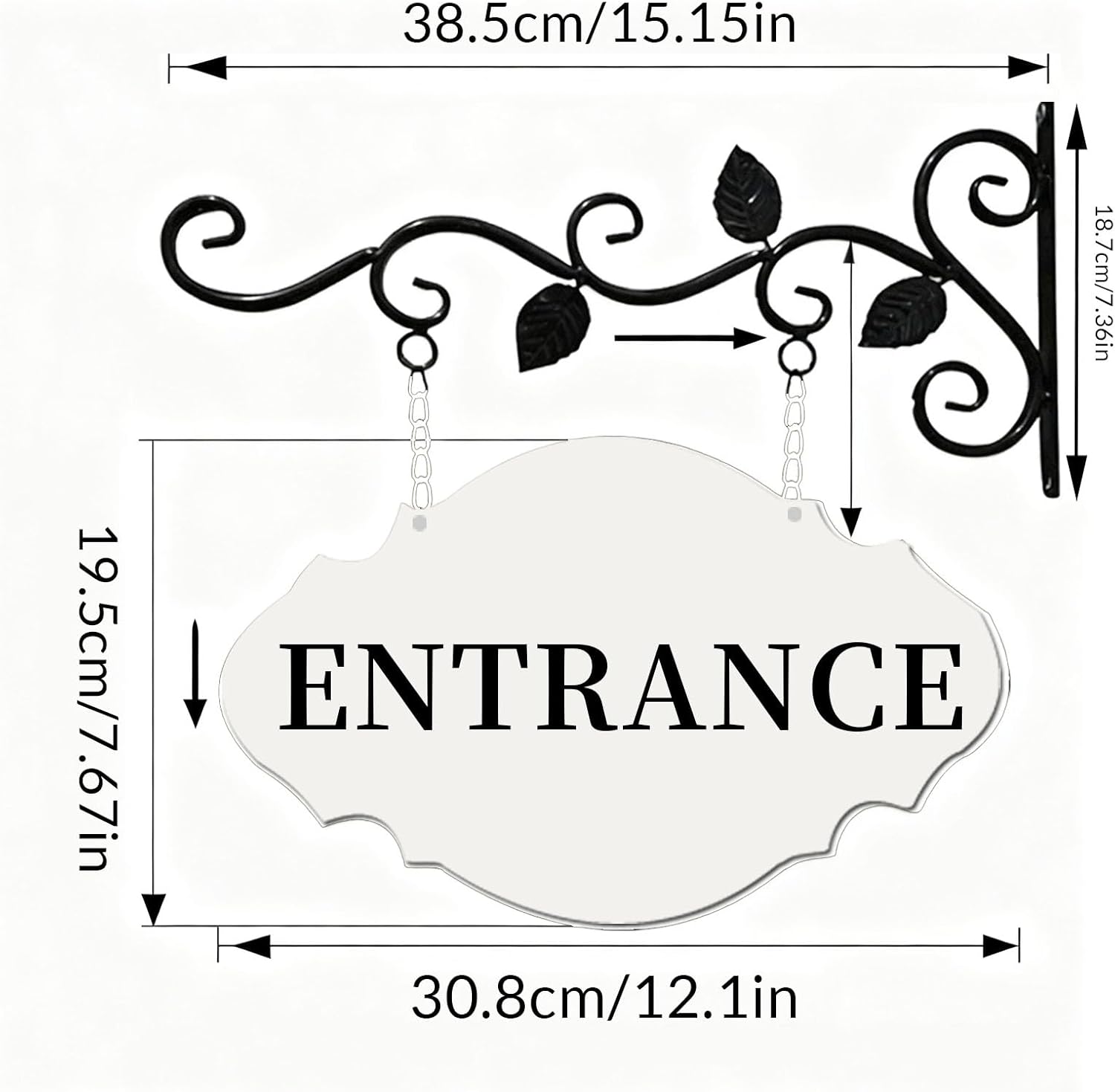 Entrance Signs for Business 12" x 7.48" Wall-Mounted Office Enter Signs Outdoor with Hanging Metal Brackets for Yard Farmhouse Gate, Double-Sided Street Entrance Plate for Home (WHITE-ENTRANCE)