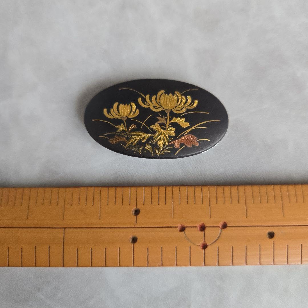 Amazon.co.jp: 菊 象嵌 帯留 金属工芸 J8 帯留め アンティーク 着物