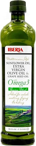 Iberia Aceite de cocina estilo mediterráneo Omega 3 34 onzas líquidas mezcla de aceite de oliva virgen extra aceite de semilla de uva aceite de