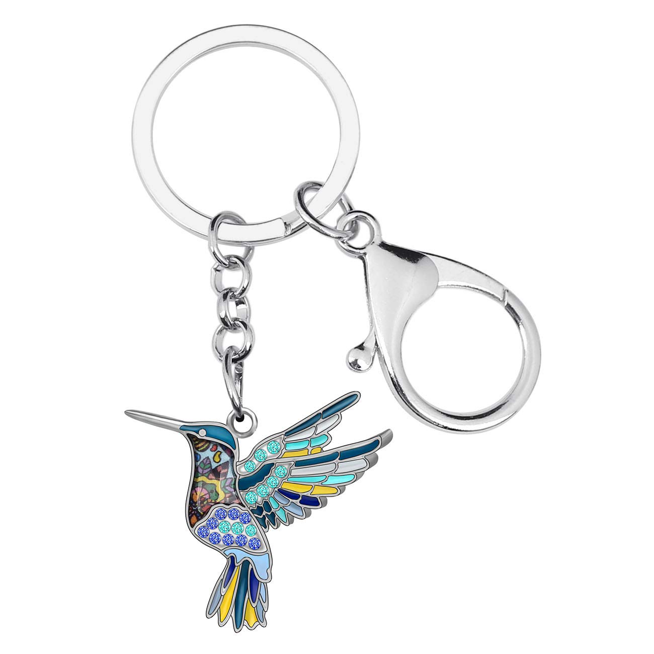 Weveni Women's Blue Enamel Alloy Crystal Hummingbird Keychain Bird Charms For Girls Bag Car Wallet (Blue)
