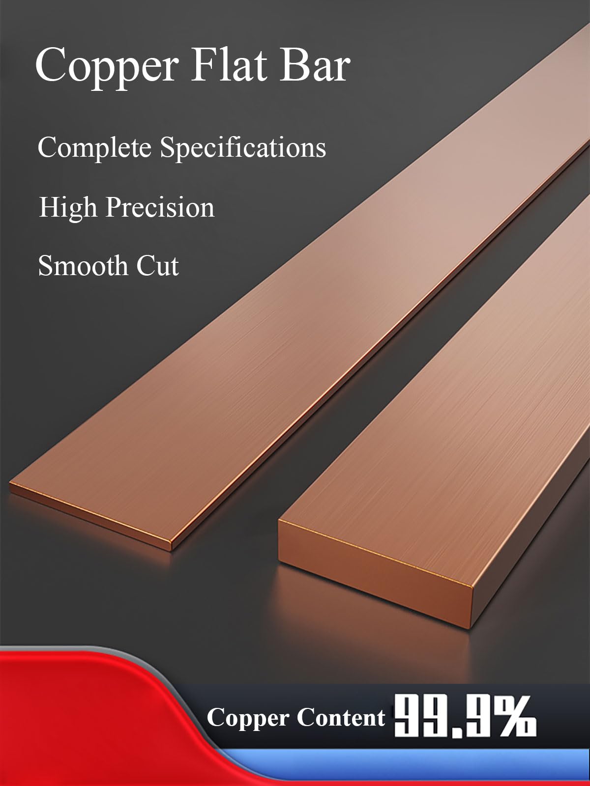 COYOUCO Copper Flat Bar, 10Mm Thickness X 200Mm Length T2 Copper Plates, 50/60/80/100/120/150Mm Width,10 * 50 * 200mm