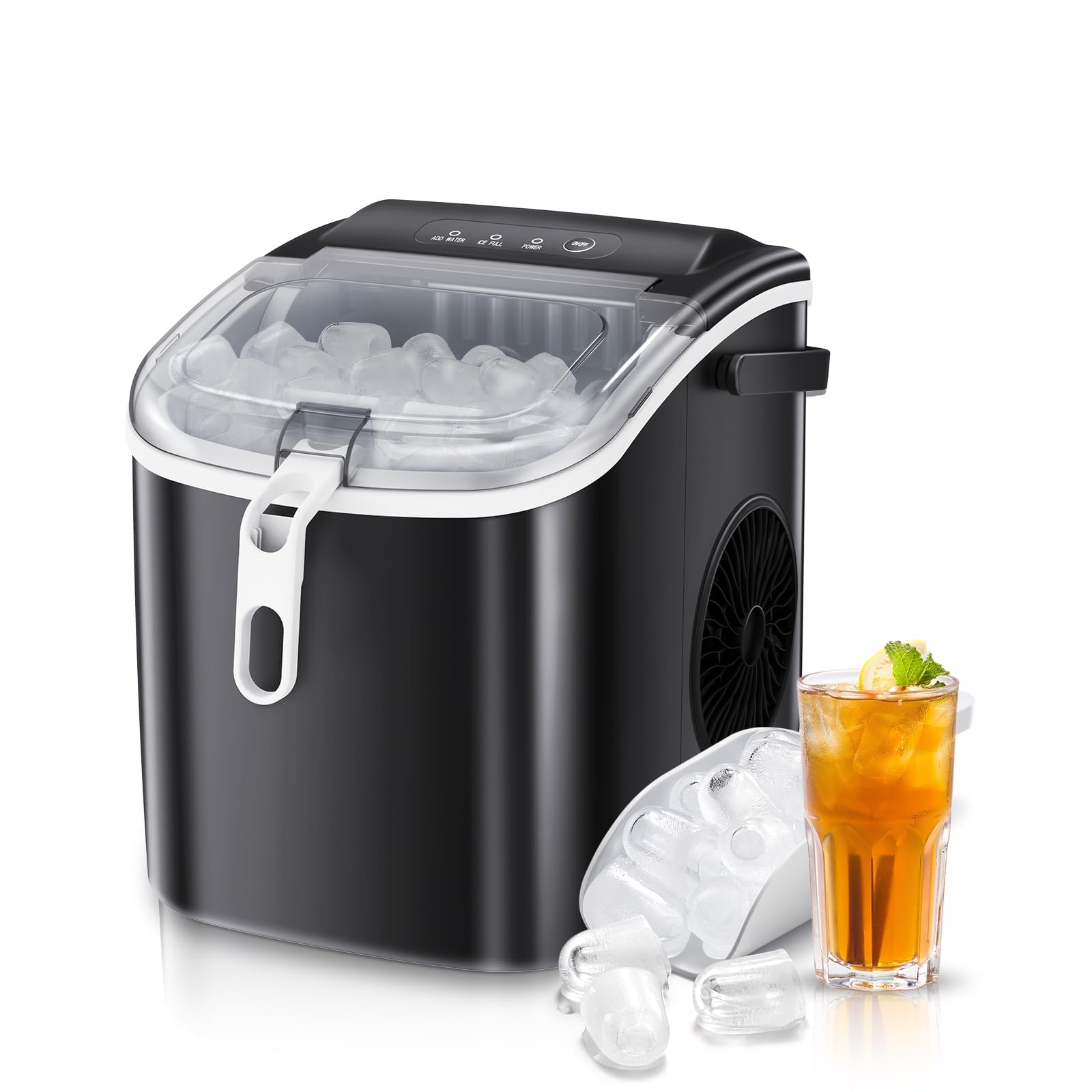 Antarctic Star Countertop Ice Maker Portable Ice Machine With Handle,Bullet Ice, Automatic-Cleaning Ice Makers, 26lbs/24h, 9 Ice Cubes Ready In 6 Mins For Home Kitchen Bar Party (Black) on Fridge.com - View 1