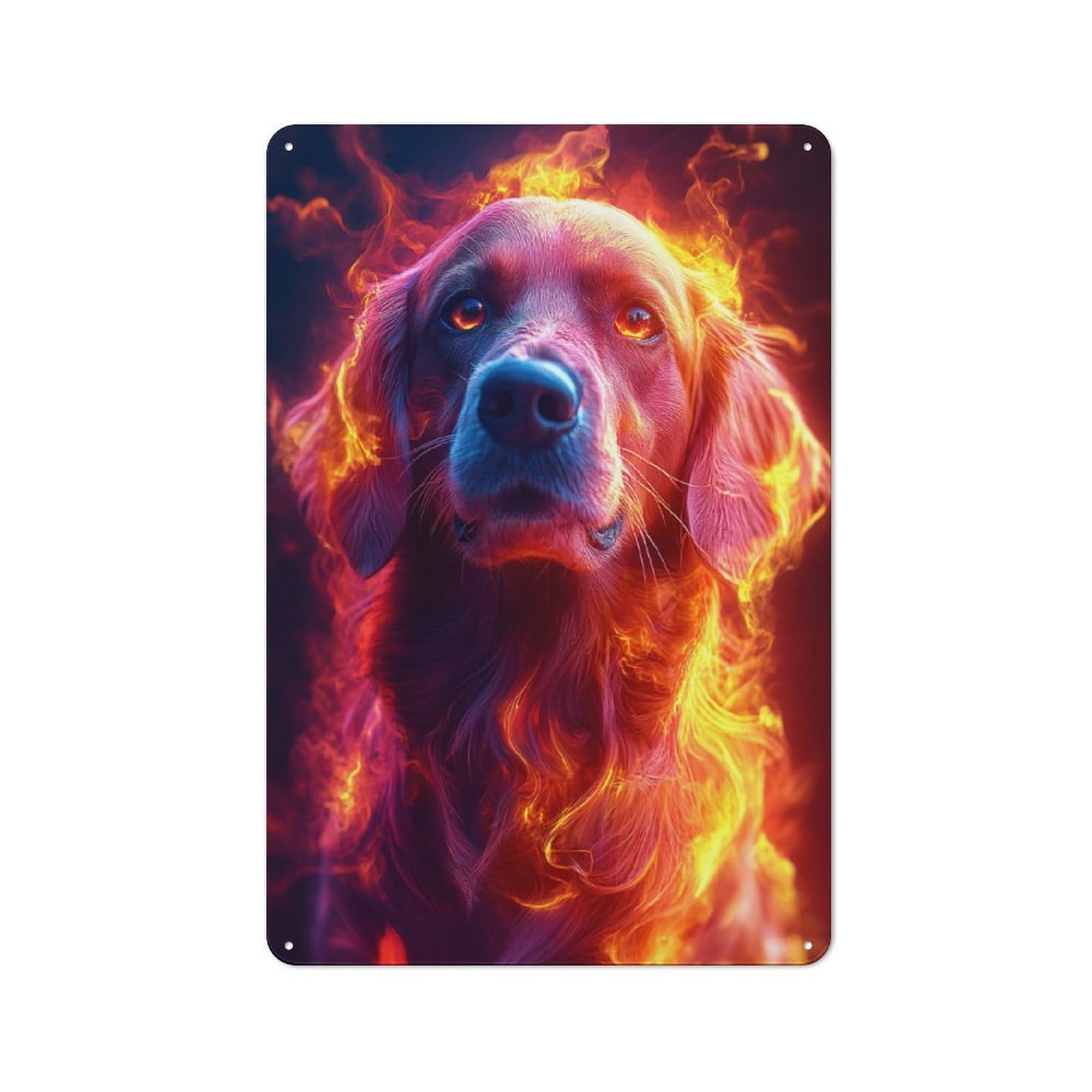 Retro Metal Wall Sign 30x20cm with Fiery Dog Portrait for Living Room Wall, for Retro Home Interiors, for Garage And Workshop Walls