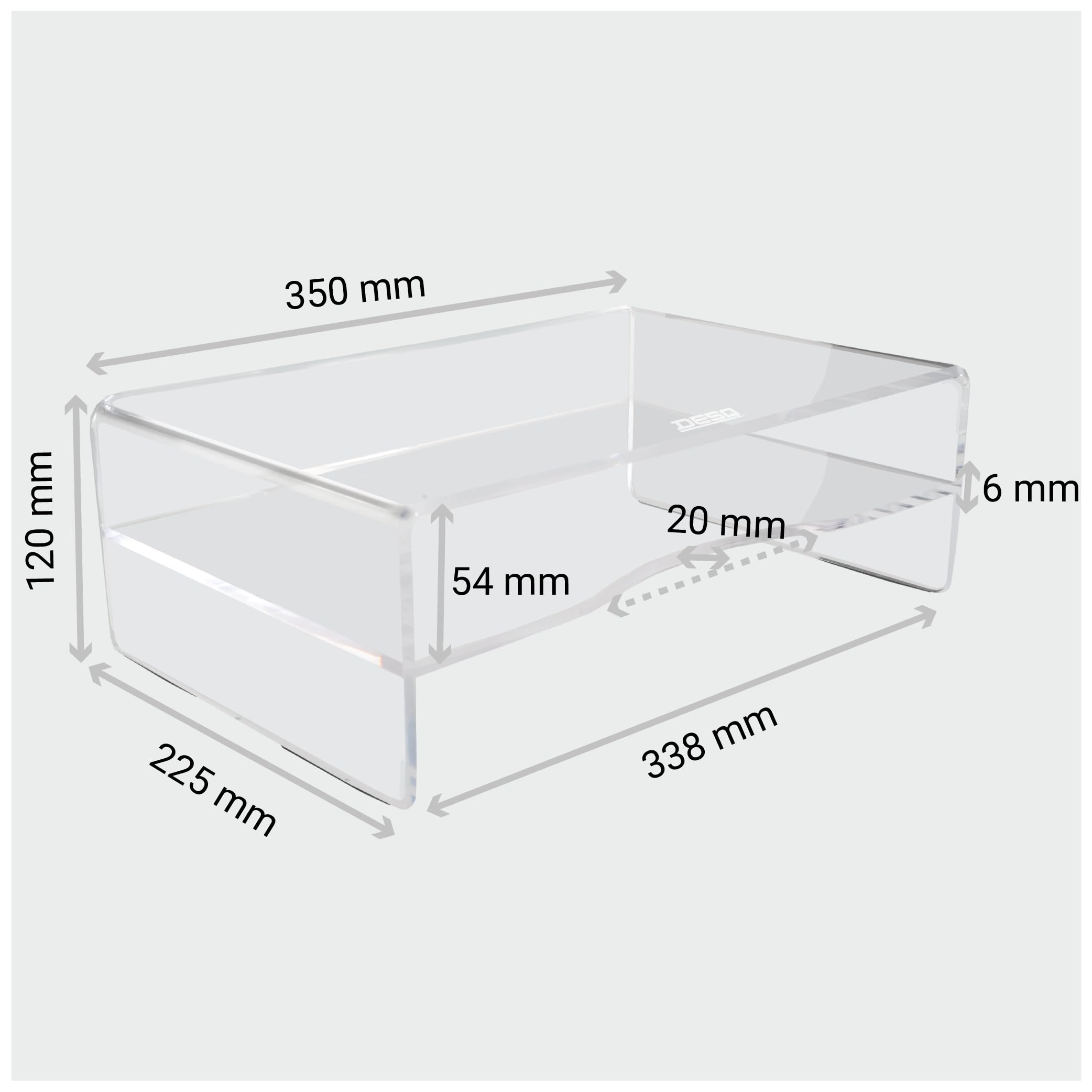 DESQ Supporto per monitor in acrilico, altezza 120 mm, design olandese, trasparente
