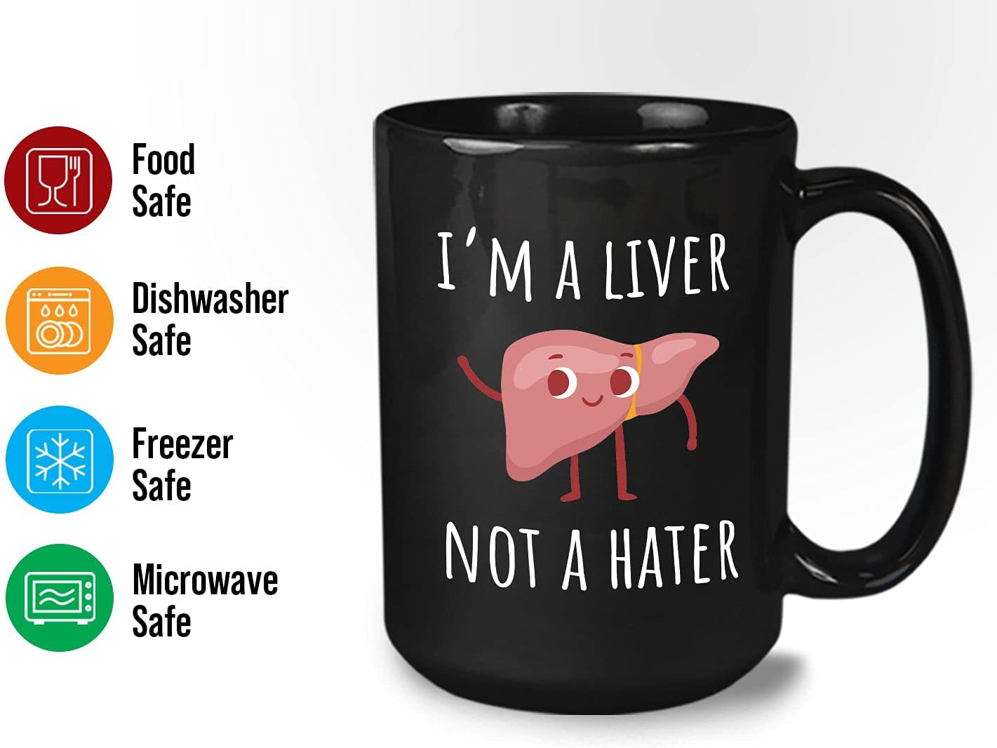 Bubble Hugs Medical Coffee Mug 15 Oz Black - I'm A Liver Not A Hater - Hilarious Pun Doctor Nurse Healthcare Surgeon Hospital Jokes