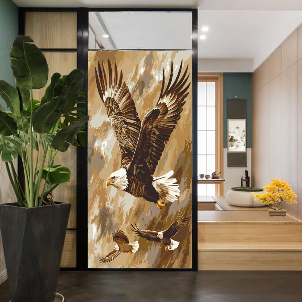 Majestic Eagle Frosted Window Privacy Film, Abstract Nature Bird Cool Animals Window Glass Covering, Adhesive Window Sticker Decals for Home 35.4Wx63L inch