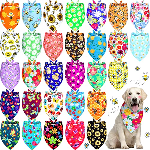 30 Pack Spring Summer Flower Dog Bandanas Soft Triangle Dog Scarfs Polyester Bandana Pet Costume Cute Triangle Scarf Bibs With Flowers Patterns For Small Medium Large Pets #TOP26