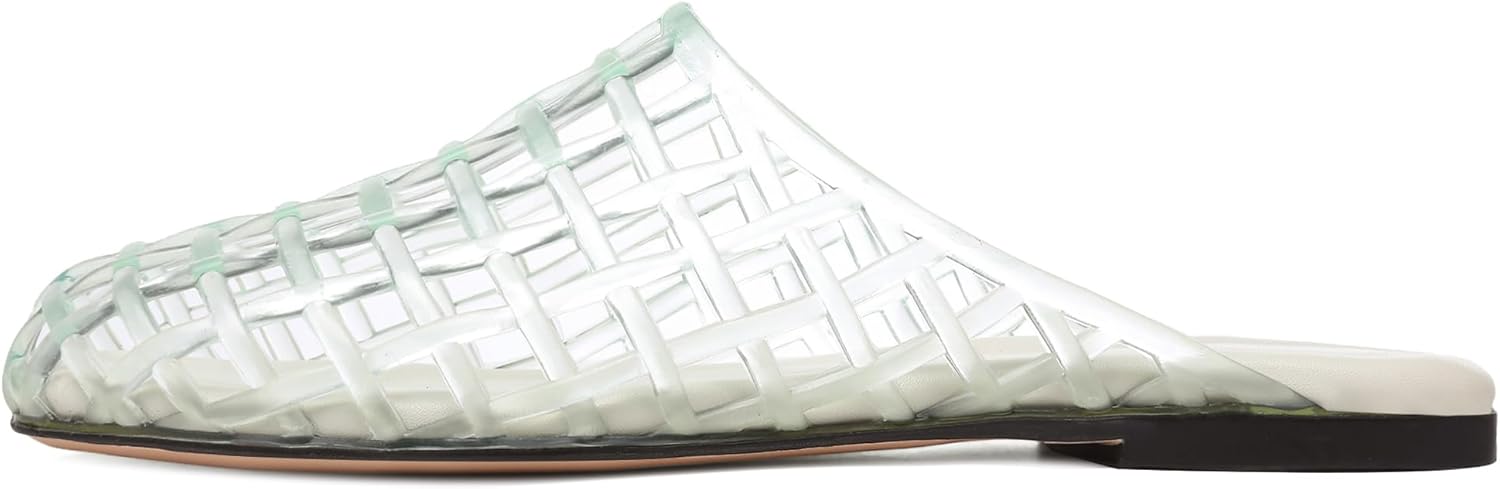Clear Jelly Shoes for Women Slip on Jelly Mesh Slides Comfortable Closed Toe Flats Sandals Summer Beach Slippers.