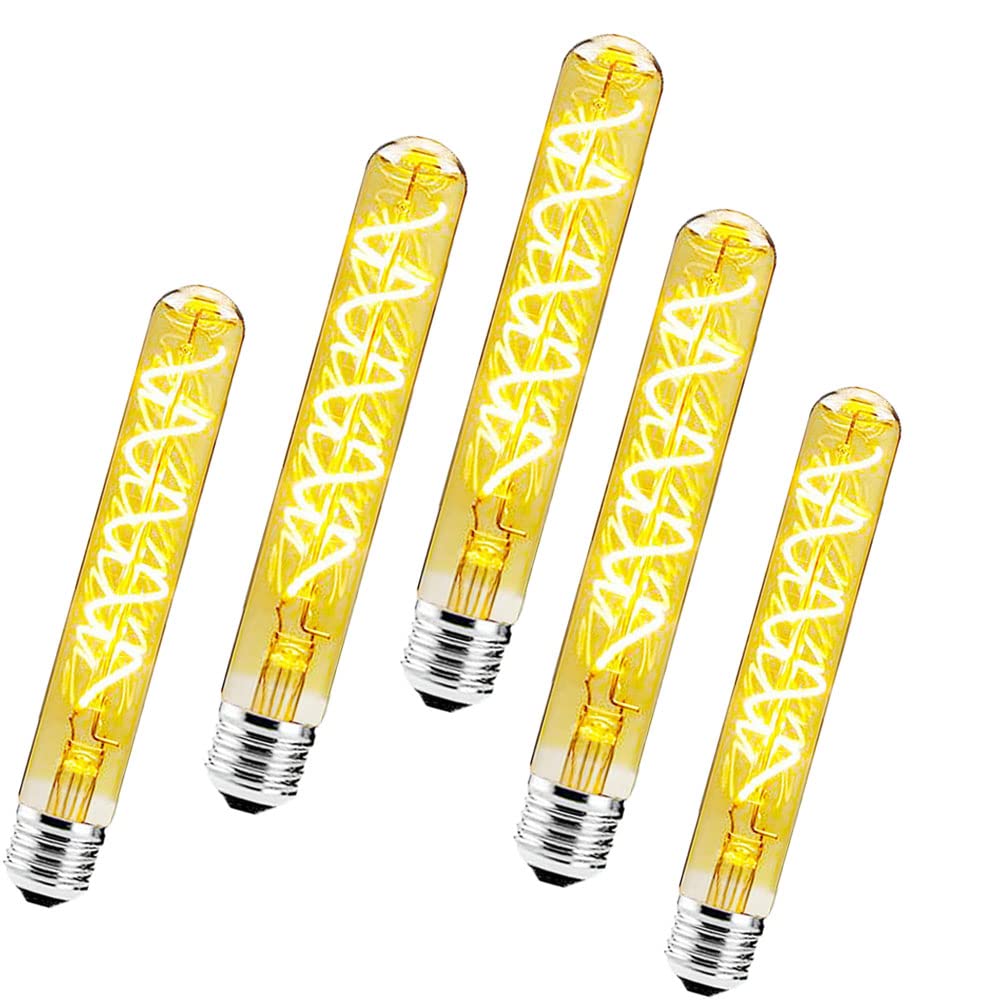 Générique Lot de 5 Dimmable 6W Ampoule Tube Longue Edison Led Spiralé Filament E27 T30 6W AmpouleVerre Ambré, Blanc Chaud 2700K Vintage Lampe Décorative Rétro Edison Ampoule pour Restaurant Café Bar