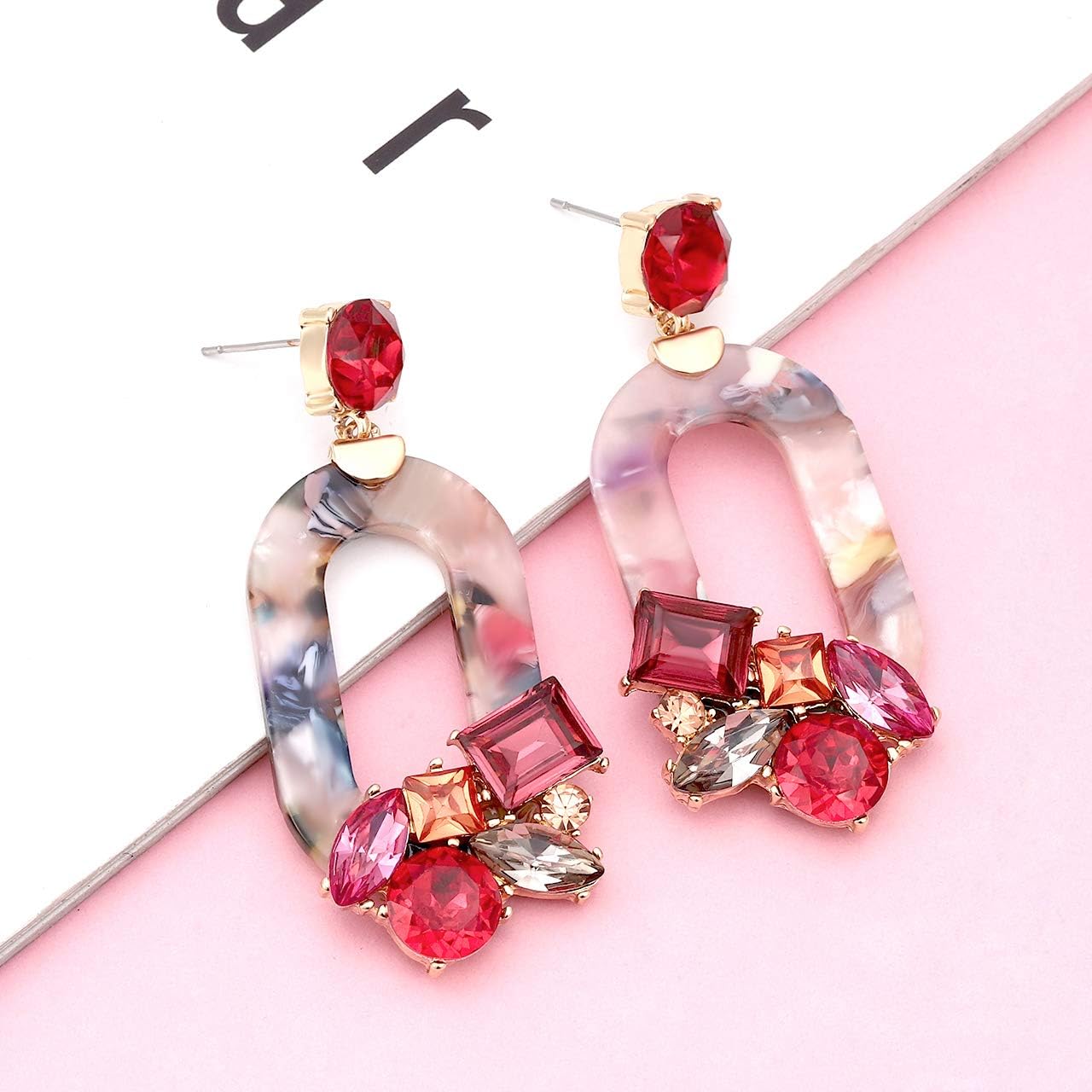 Acrylic Resin Dangle Earrings For Women Statement Floral Tortoise Shell Hoop Earrings Crystal Multicolor Oval Geometric Drop Earrings Fashion Jewelry - Image 4