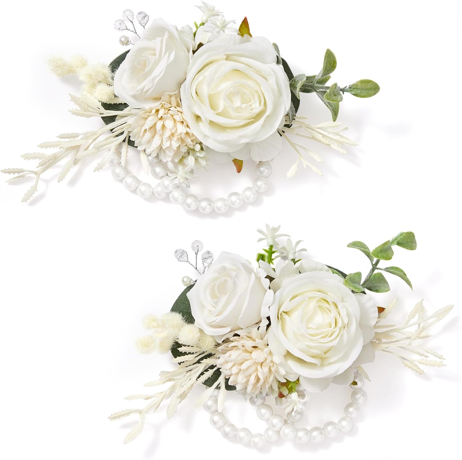 Serwalin 2 PCS White Wrist Corsage for Wedding, Corsages Wristlet for Bridesmaid Mother Grandmother Girl, Artificial Flowers for Prom Ceremony Homecoming Anniversary