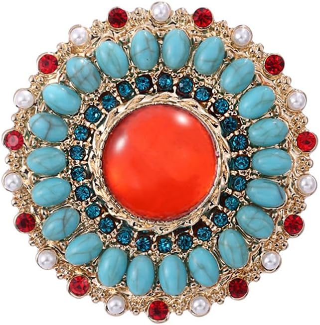 HebeleeCZ Sun Flower Brooch Pin for Women Girls Gold Plated Turquoise Birthstone Ruby Red Blossom Flowers Lapel Pins Dainty Dress Accessories Birthday Party Christmas Jewelry for Friend Wife Daughter