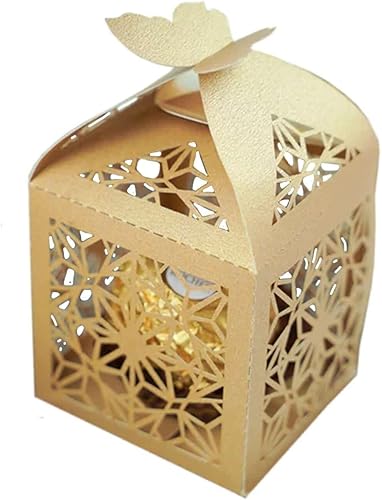 Miniatura 7 de Efavormart - 25 cajas de dulces de regalo con estampado de encaje con estampado de mariposa dorada