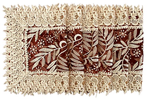 Simhomsen Burgundy Lace Table Placemat Embroidered Leaves 12 × 18 Inch, Set of 6