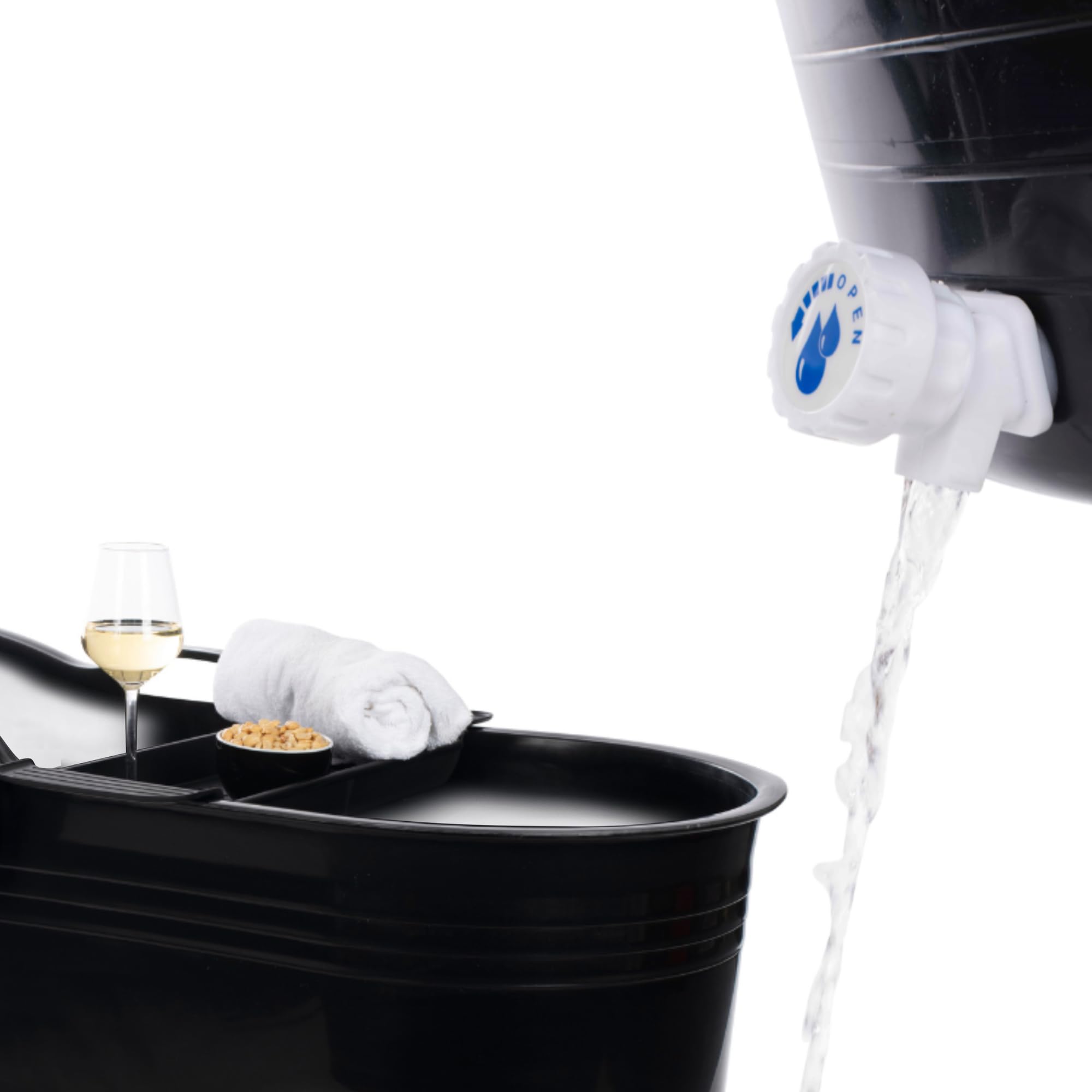 HelloBath® – Bath Bucket XL (Comfort) – 122 cm – Baignoire assise pour adultes – Bain glacé – Tuyau d’évacuation extensible jusqu’à 3 m – Extras : tablette, robinet et housse de protection – Noir