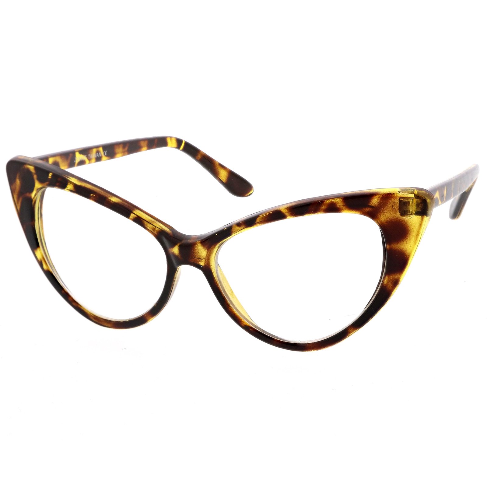 zeroUV - Super Cat Eye Glasses Vintage Inspired Mod Fashion Clear Lens Eyewear (Yellow Tortoise)