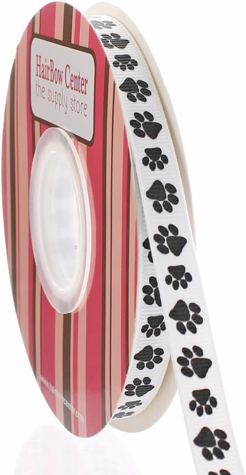 3/8" Black Paw Grosgrain Ribbon 100 Yard