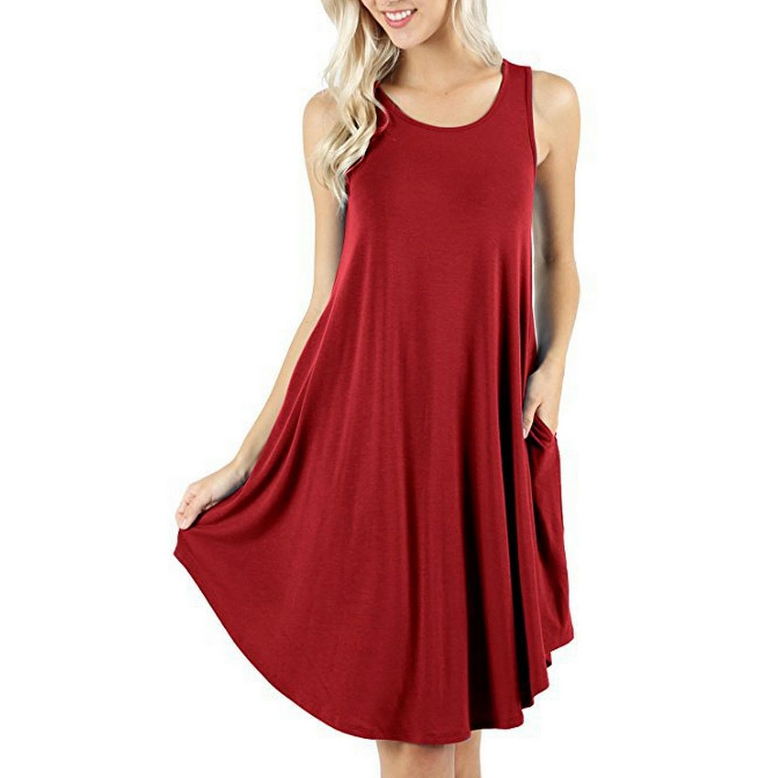 Vestido de verano para mujer, vestido de playa casual, sin mangas, vestido sin mangas, vestido sin mangas con bolsillos, HUTALIM
