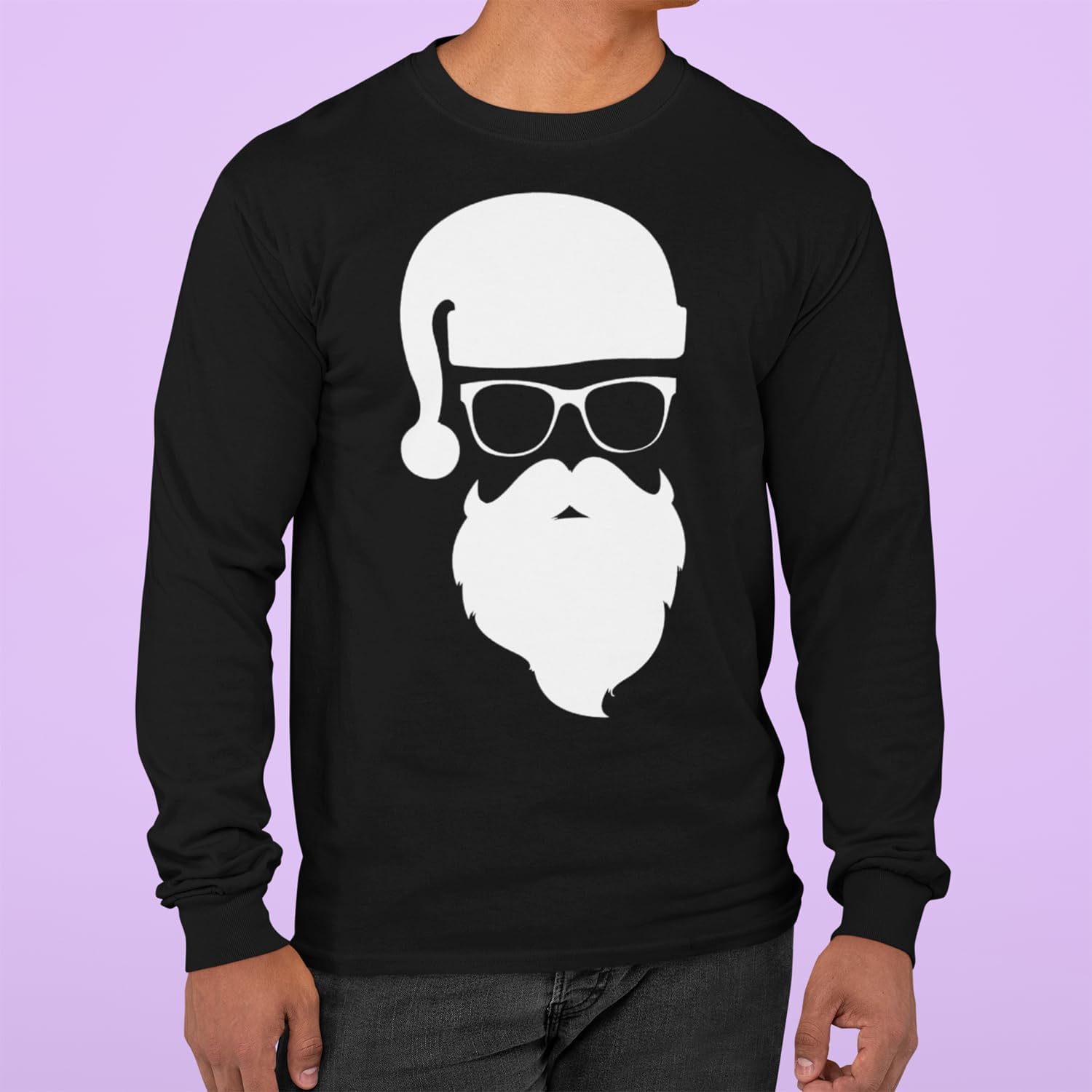 shop4ever Hipster Santa with Sunglasses Christmas Long Sleeve Shirt - Image 3